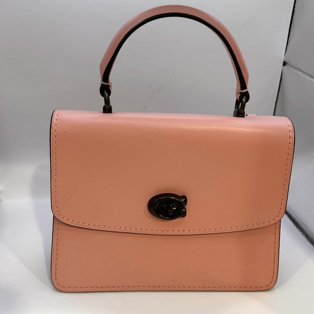 Coach Parker top handle pink signature turn lock purse